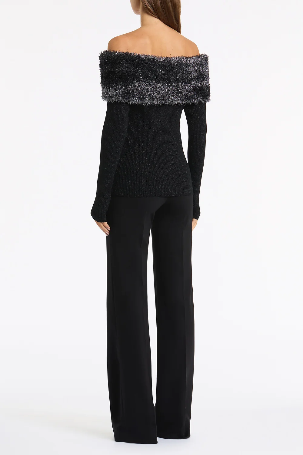 BLACK SHIMMER KNIT OFF SHOULDER TOP - Image 3