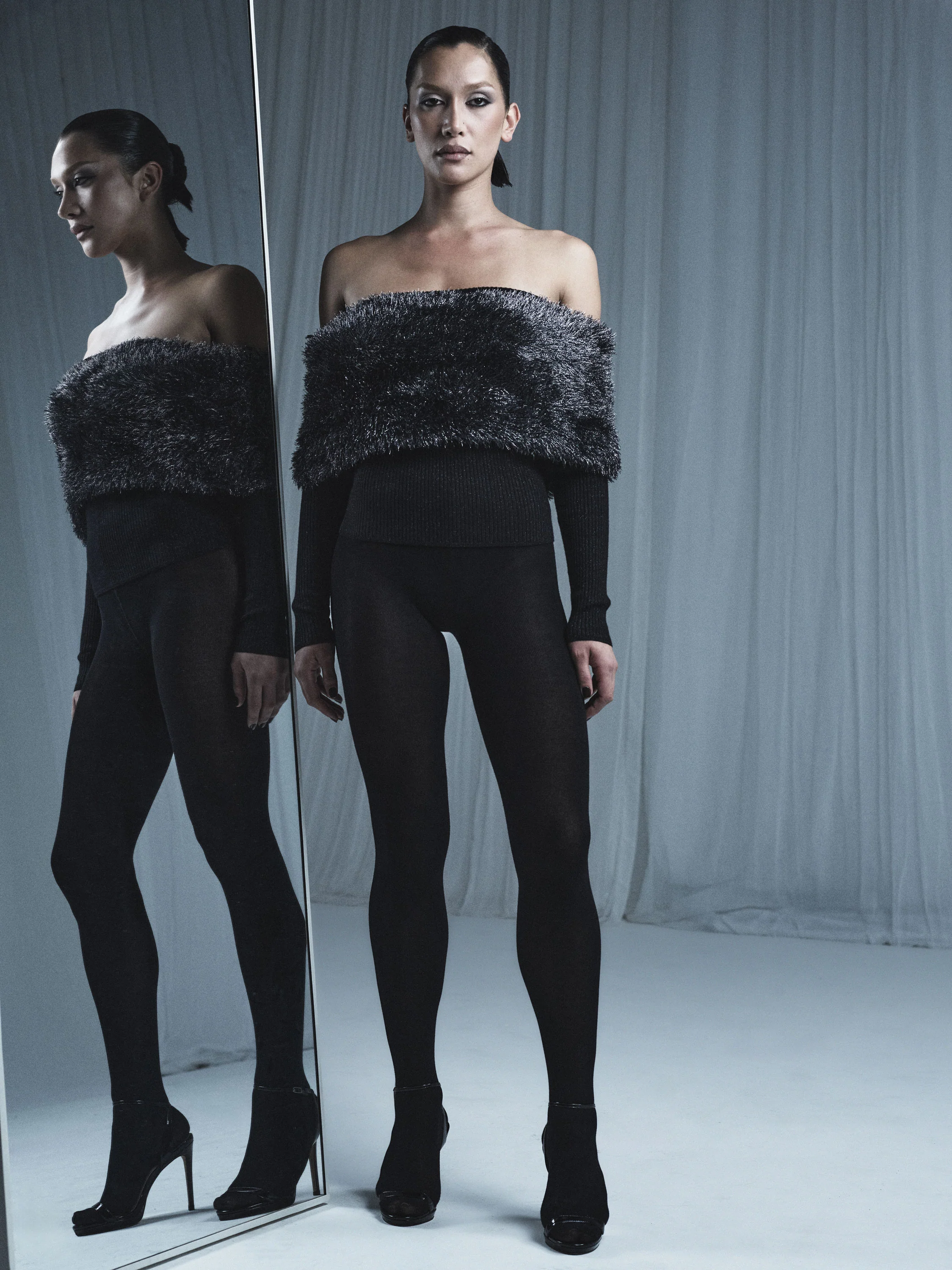 BLACK SHIMMER KNIT OFF SHOULDER TOP - Image 5