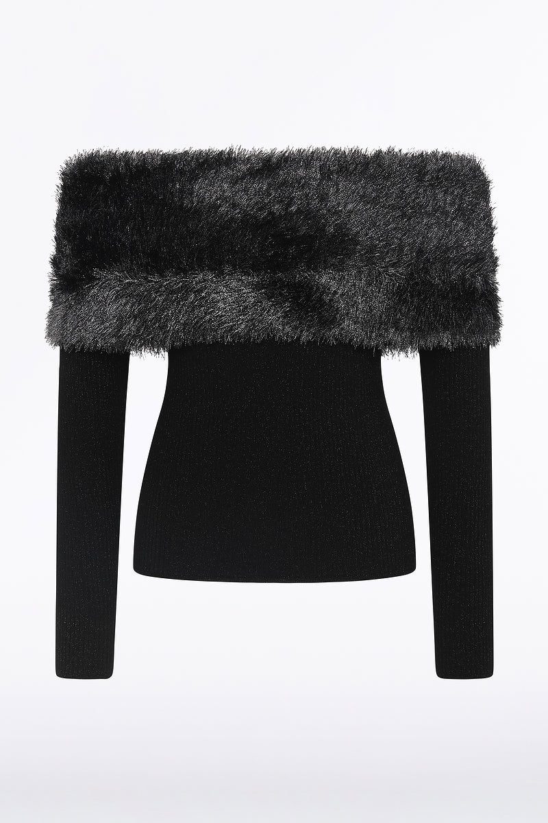 BLACK SHIMMER KNIT OFF SHOULDER TOP - Image 6