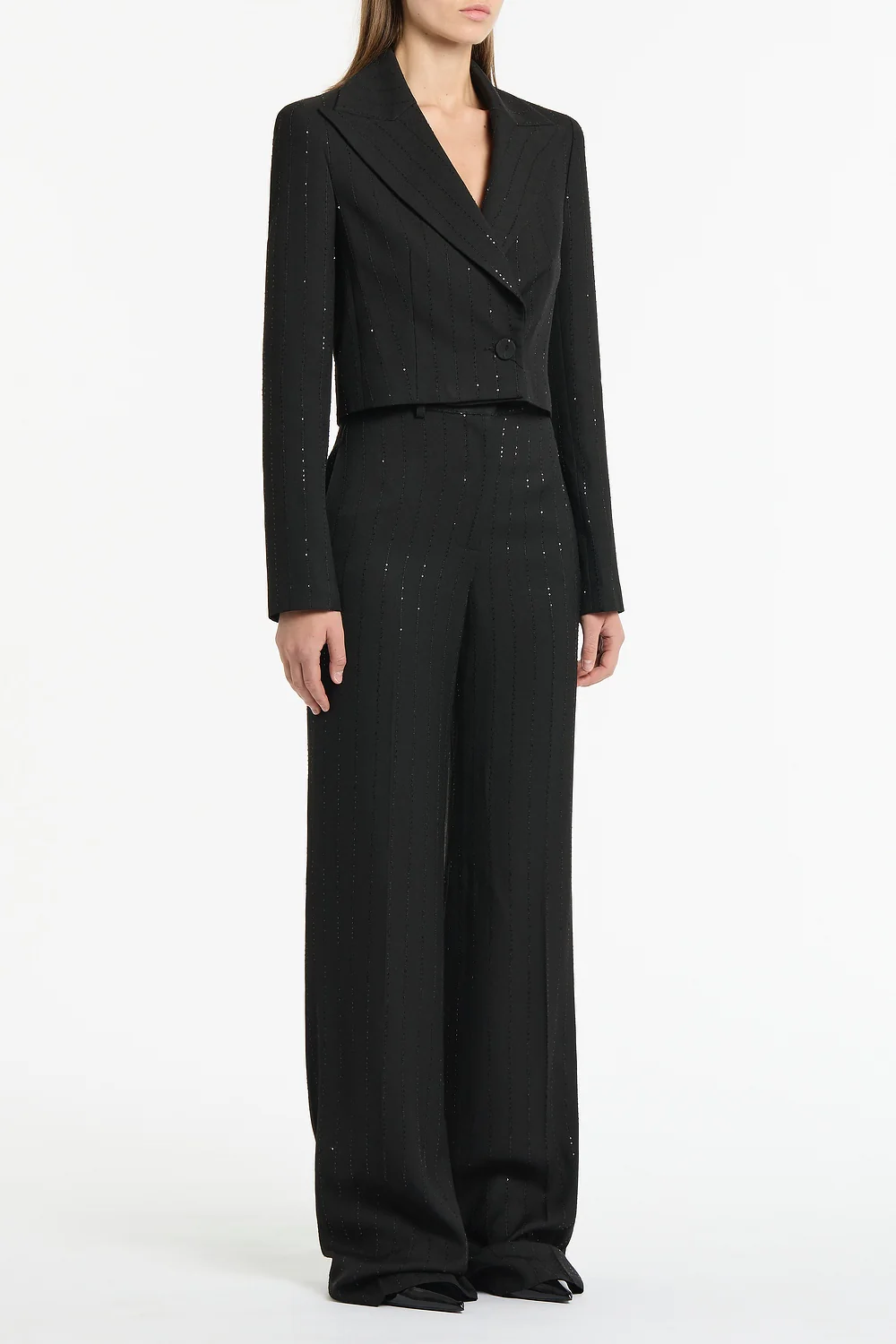 BLACK STARLIGHT TWILL PEAKED LAPEL CROPPED JACKET - Image 2