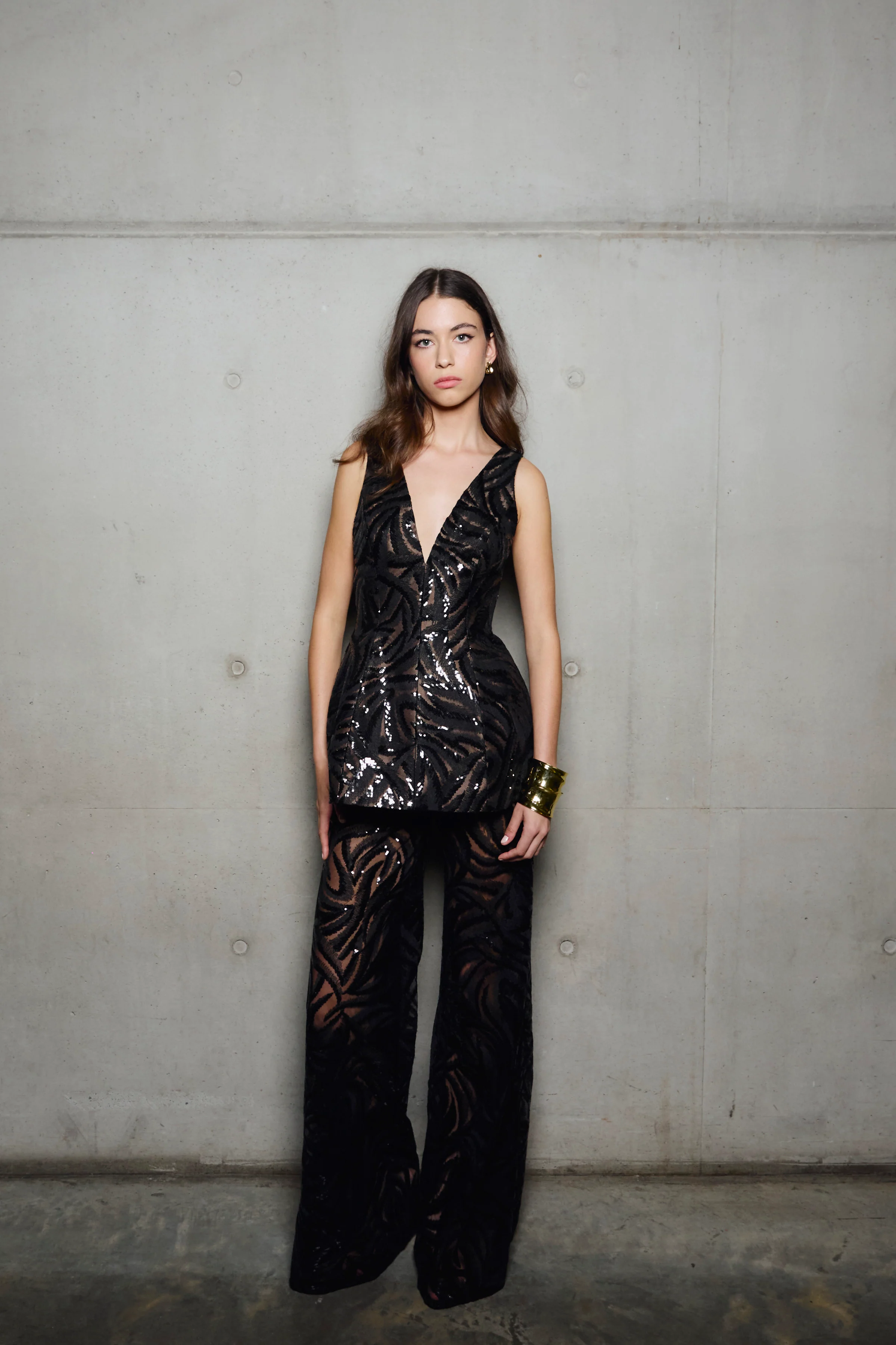 BLACK SWIRL SEQUIN FLARE PANT - Image 5