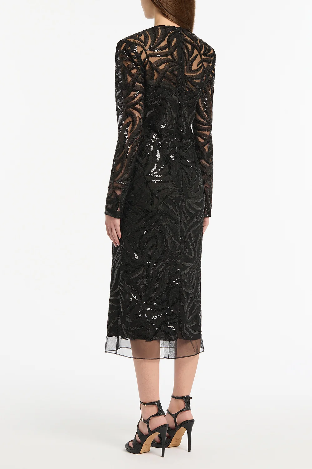 BLACK SWIRL SEQUIN LONG SLEEVE MIDI DRESS - Image 3