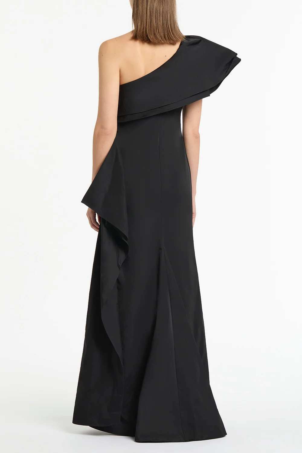 BLACK TAFFETA ASYMMETRIC ONE SHOULDER DRESS - Image 3