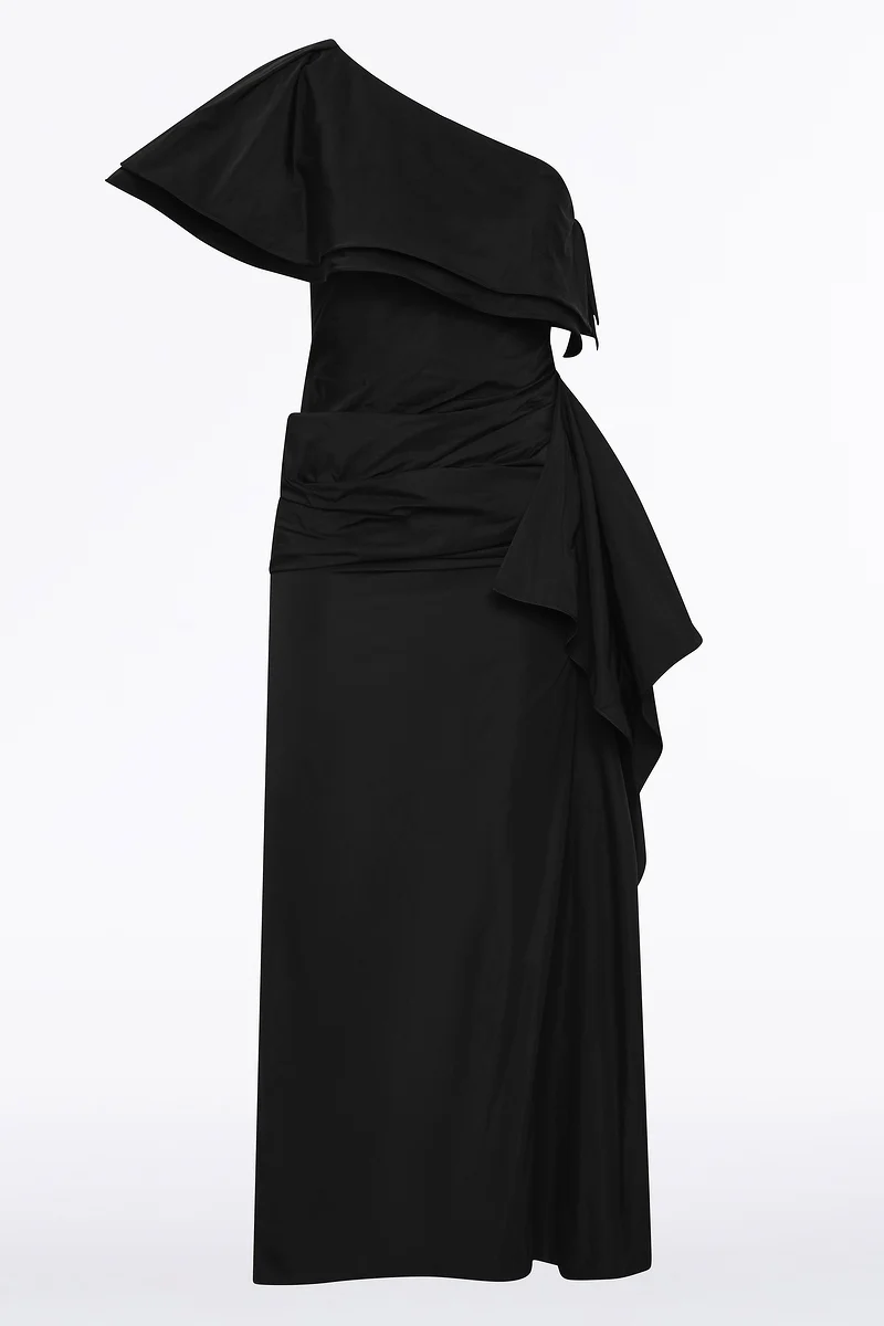 BLACK TAFFETA ASYMMETRIC ONE SHOULDER DRESS - Image 6