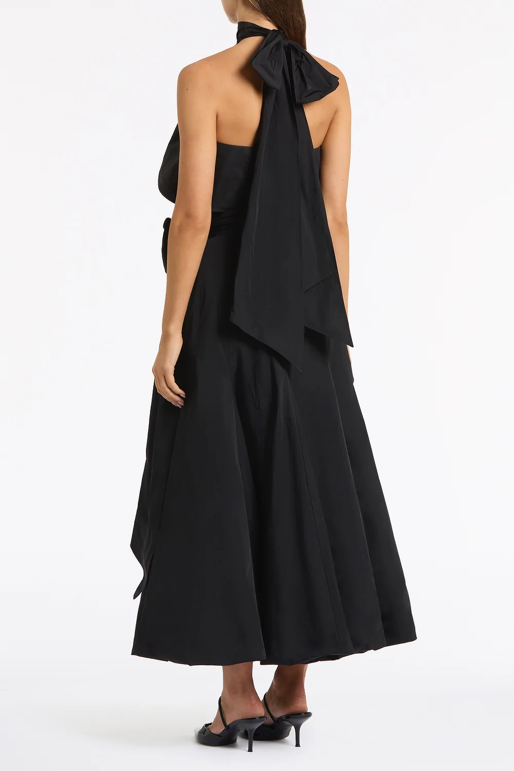 BLACK TAFFETA RUFFLE BOW DETAIL TOP - Image 3