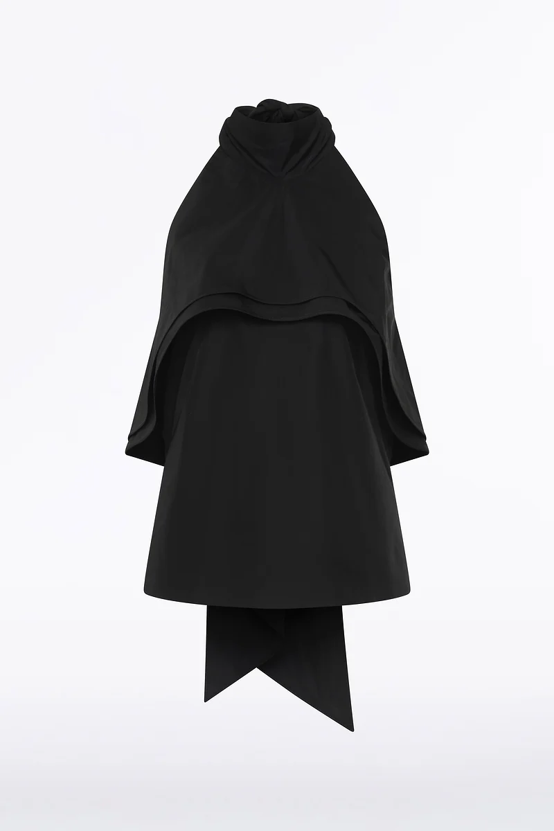 BLACK TAFFETA RUFFLE BOW DETAIL TOP - Image 4