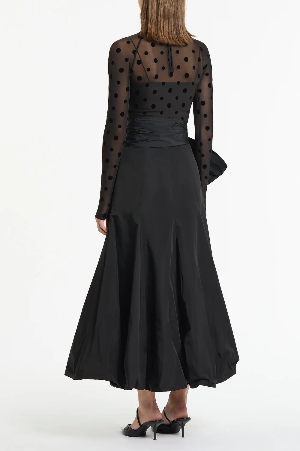 BLACK TAFFETA TIE WAIST BUBBLE SKIRT - Image 3