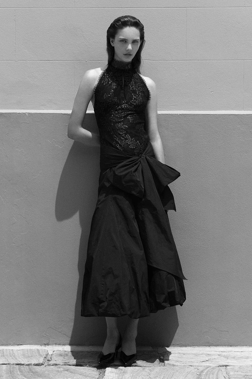 BLACK TAFFETA TIE WAIST BUBBLE SKIRT - Image 5