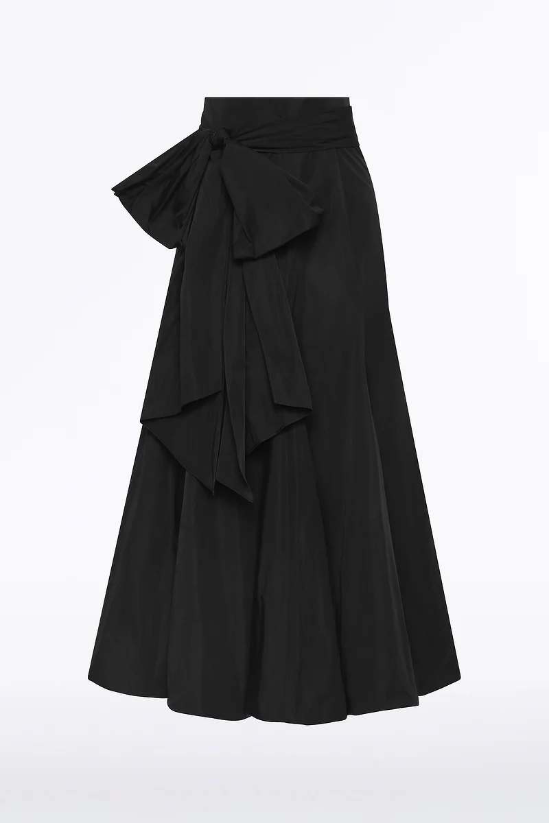 BLACK TAFFETA TIE WAIST BUBBLE SKIRT - Image 6