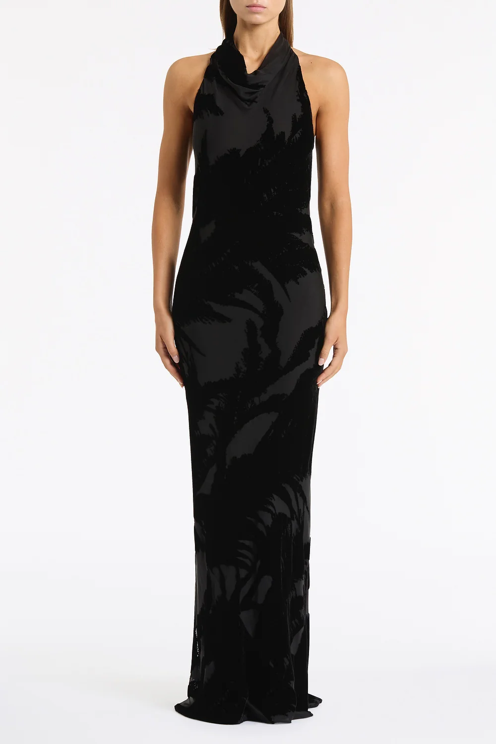 BLACK VELVET BURNOUT BIAS GOWN