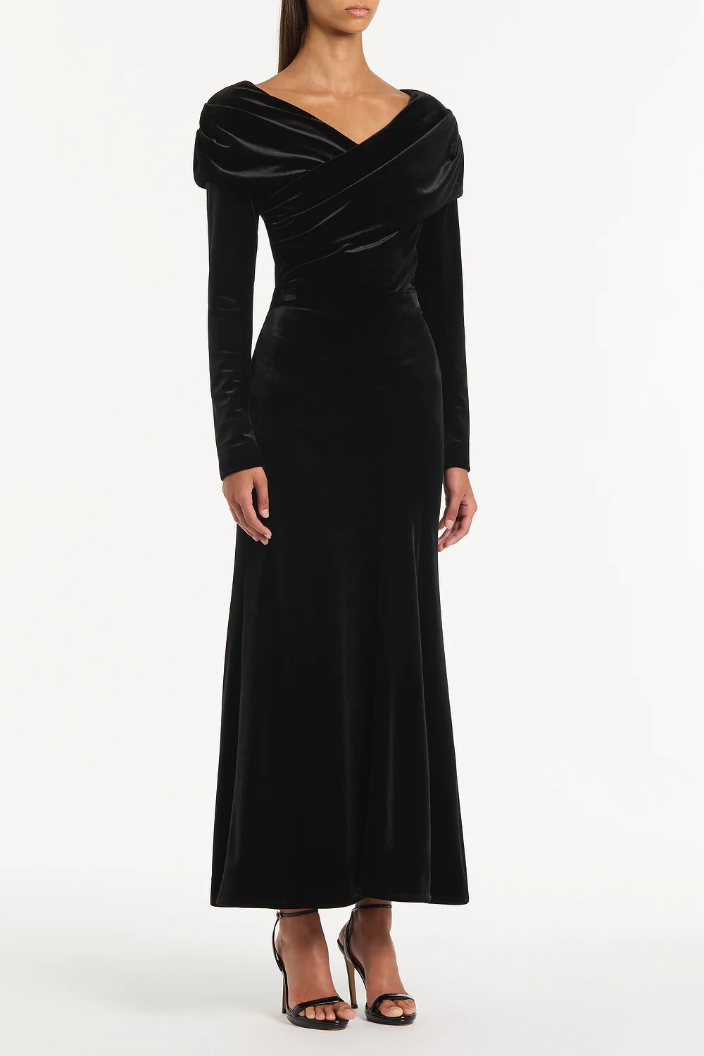 BLACK VELVET DRAPED SHOULDER TOP - Image 3