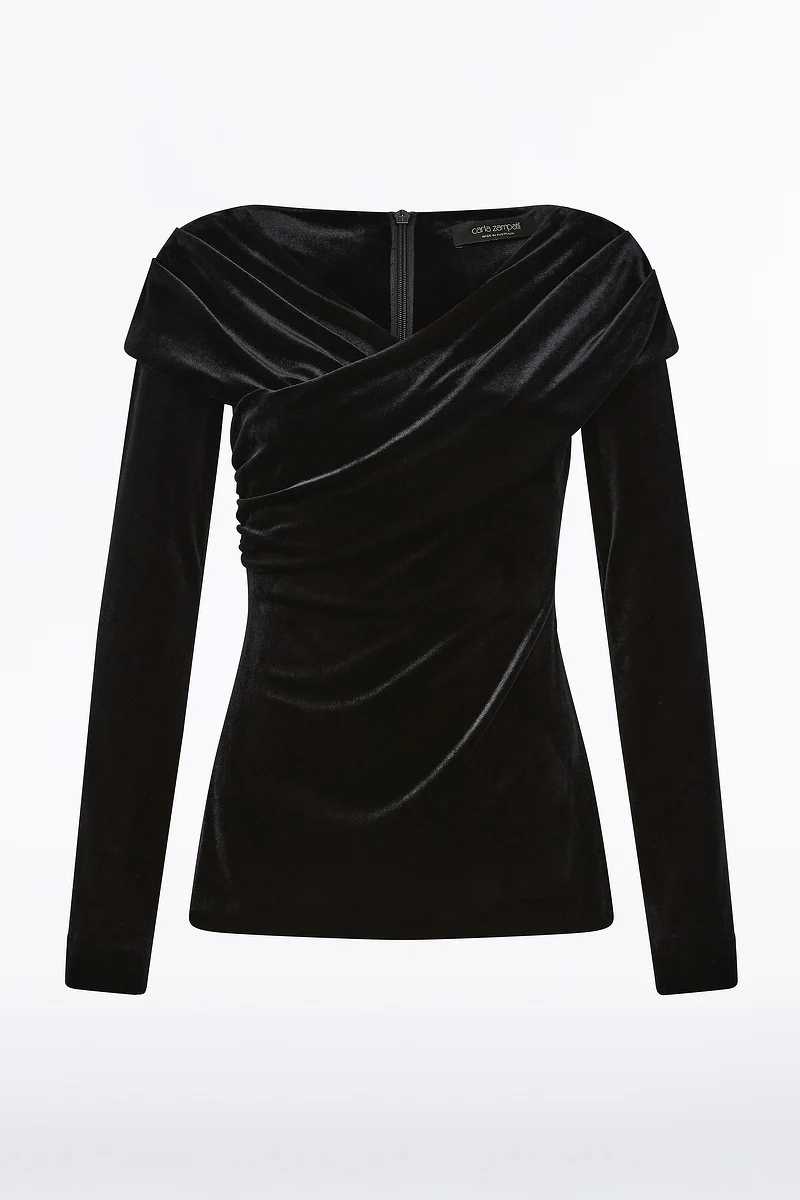 BLACK VELVET DRAPED SHOULDER TOP - Image 4