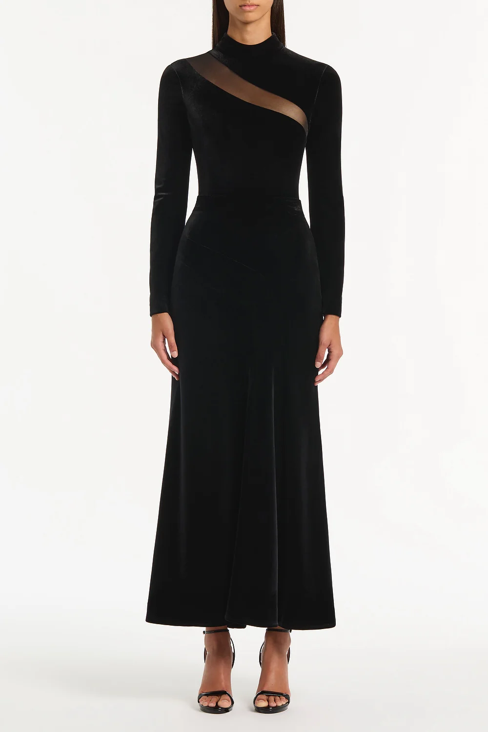 BLACK VELVET FLUTED PANEL SKIRT