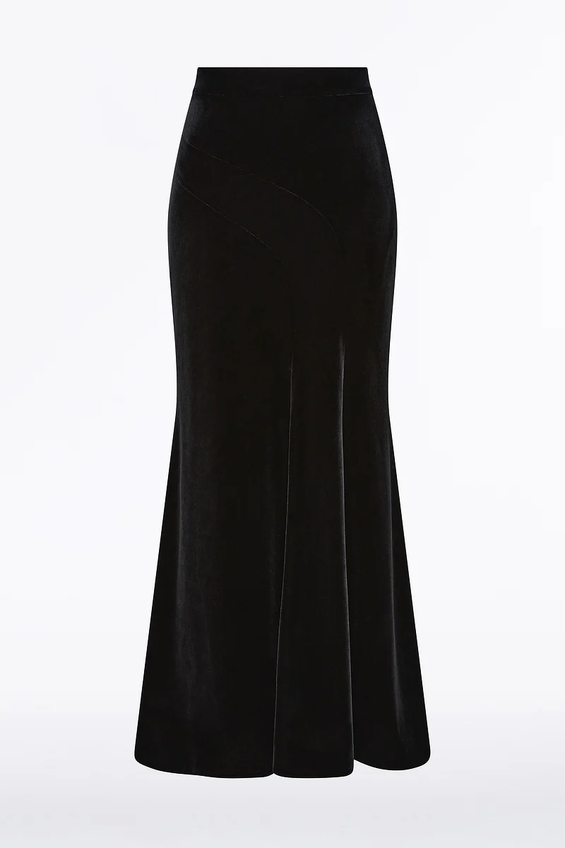 BLACK VELVET FLUTED PANEL SKIRT - Image 5