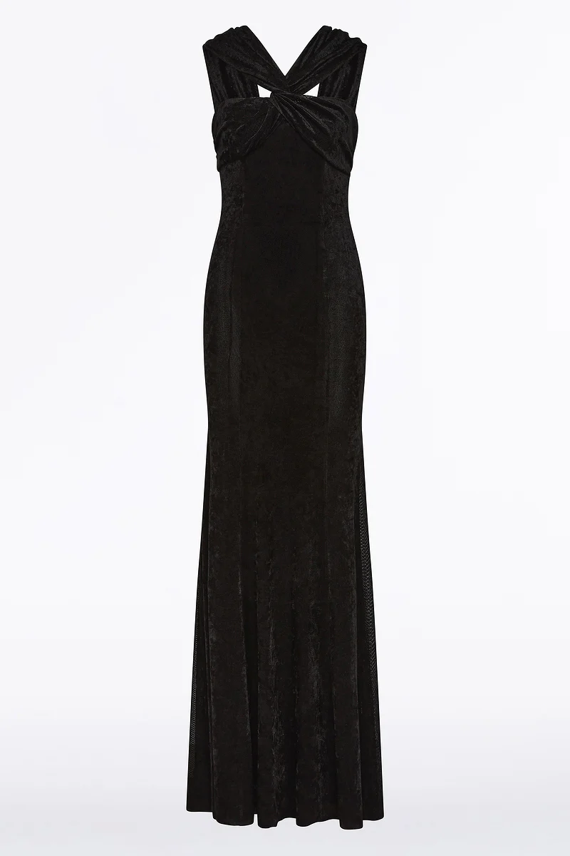 BLACK VELVET MESH GOWN - Image 5