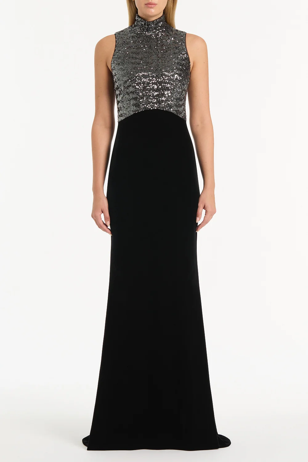 BLACK VELVET SEQUIN HALTER NECK DRESS