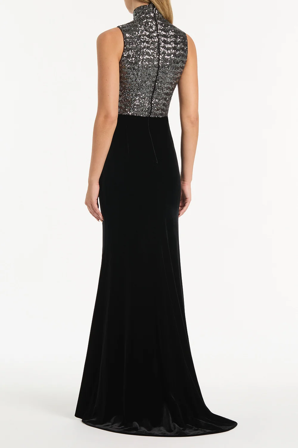 BLACK VELVET SEQUIN HALTER NECK DRESS - Image 2