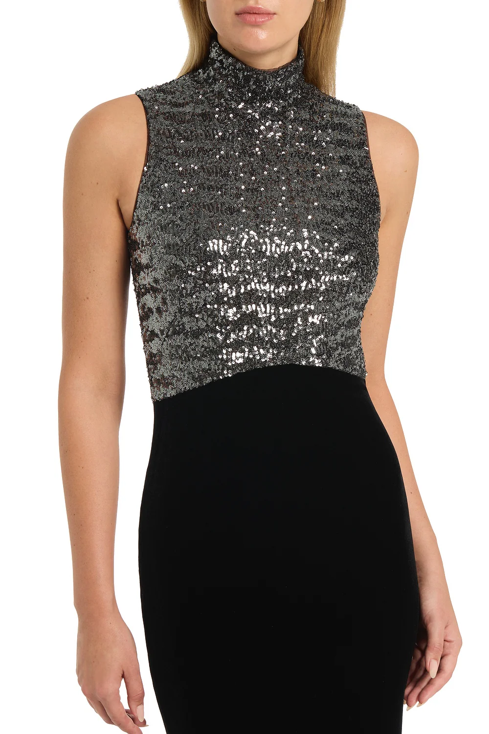 BLACK VELVET SEQUIN HALTER NECK DRESS - Image 4