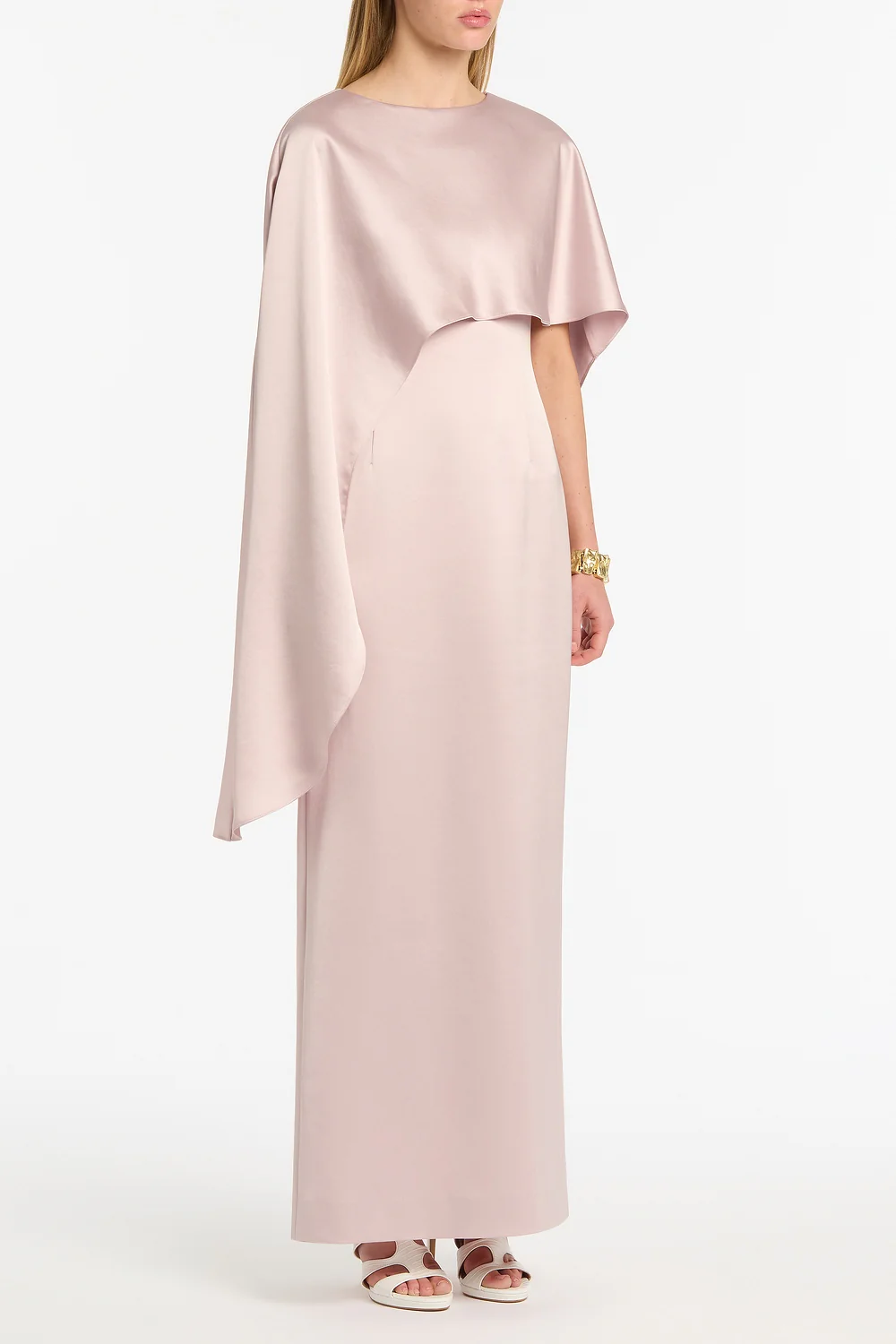 BLUSH LUSTRE SATIN ASYMMETRICAL CAPE GOWN - Image 2