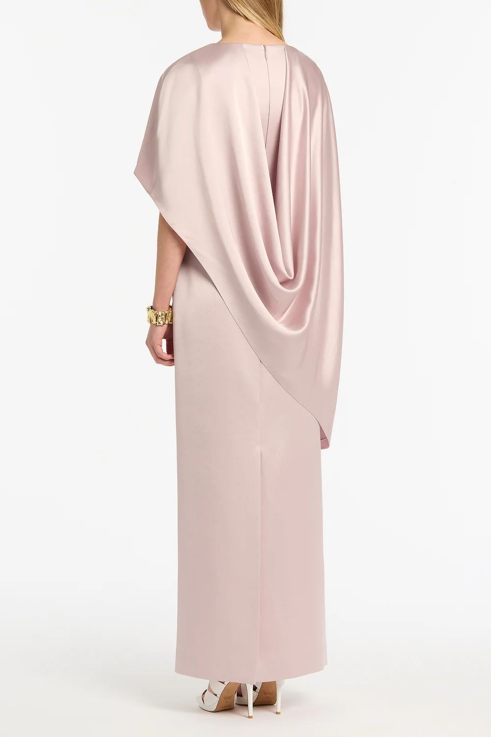 BLUSH LUSTRE SATIN ASYMMETRICAL CAPE GOWN - Image 3