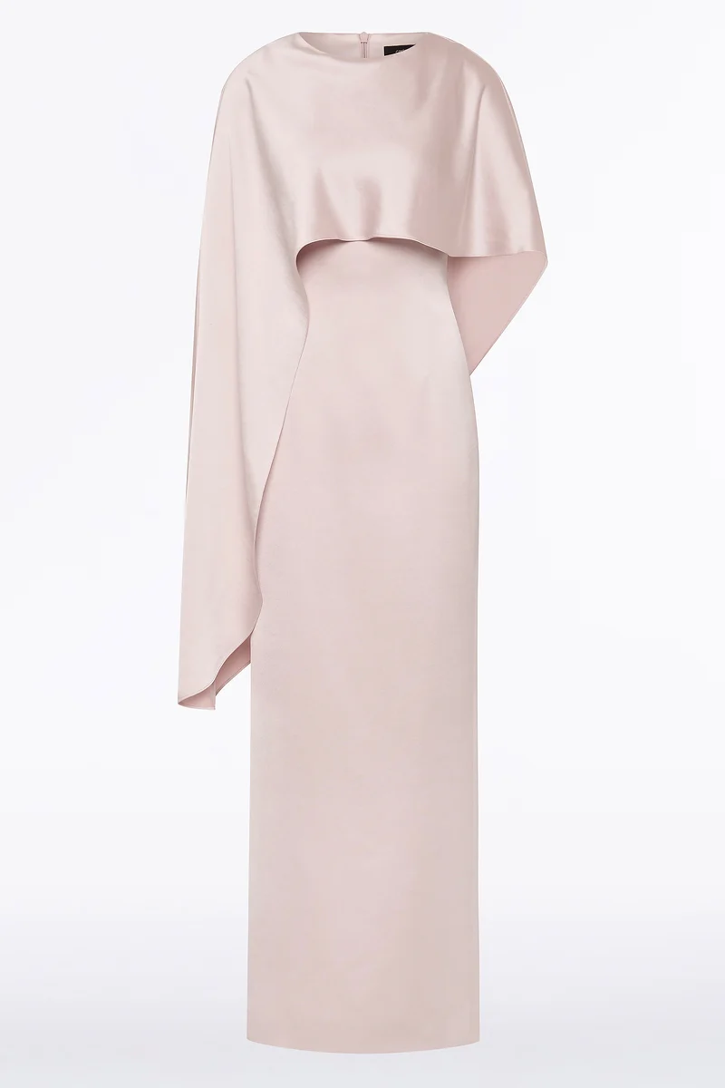 BLUSH LUSTRE SATIN ASYMMETRICAL CAPE GOWN - Image 4