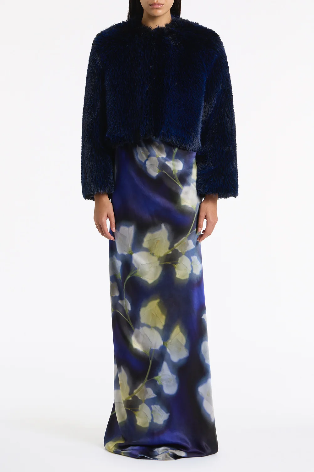 BRIGHT NAVY TIPPED FUR SHORT JACKET