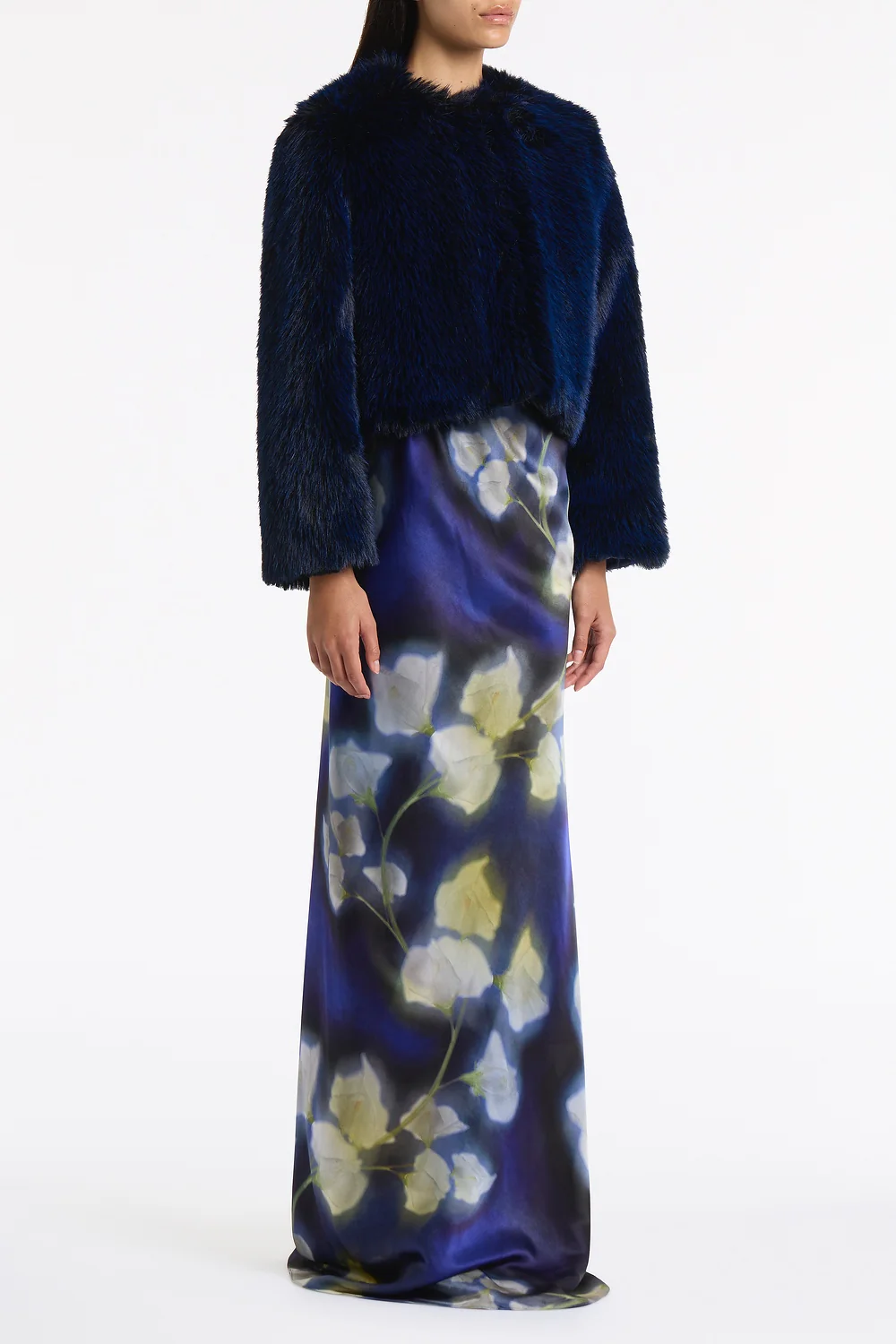 BRIGHT NAVY TIPPED FUR SHORT JACKET - Image 2