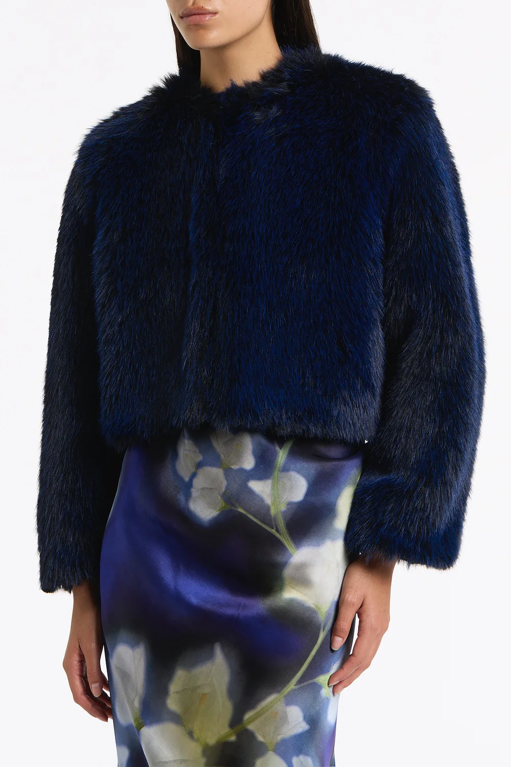 BRIGHT NAVY TIPPED FUR SHORT JACKET - Image 4