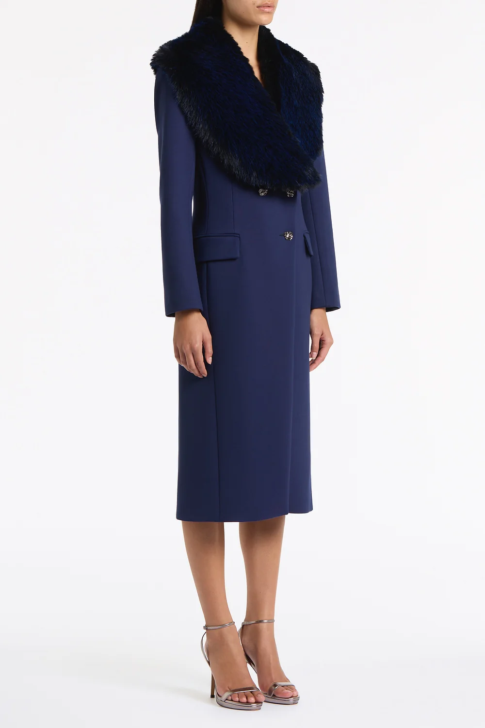 BRIGHT NAVY TIPPED FUR STOLE - Image 2