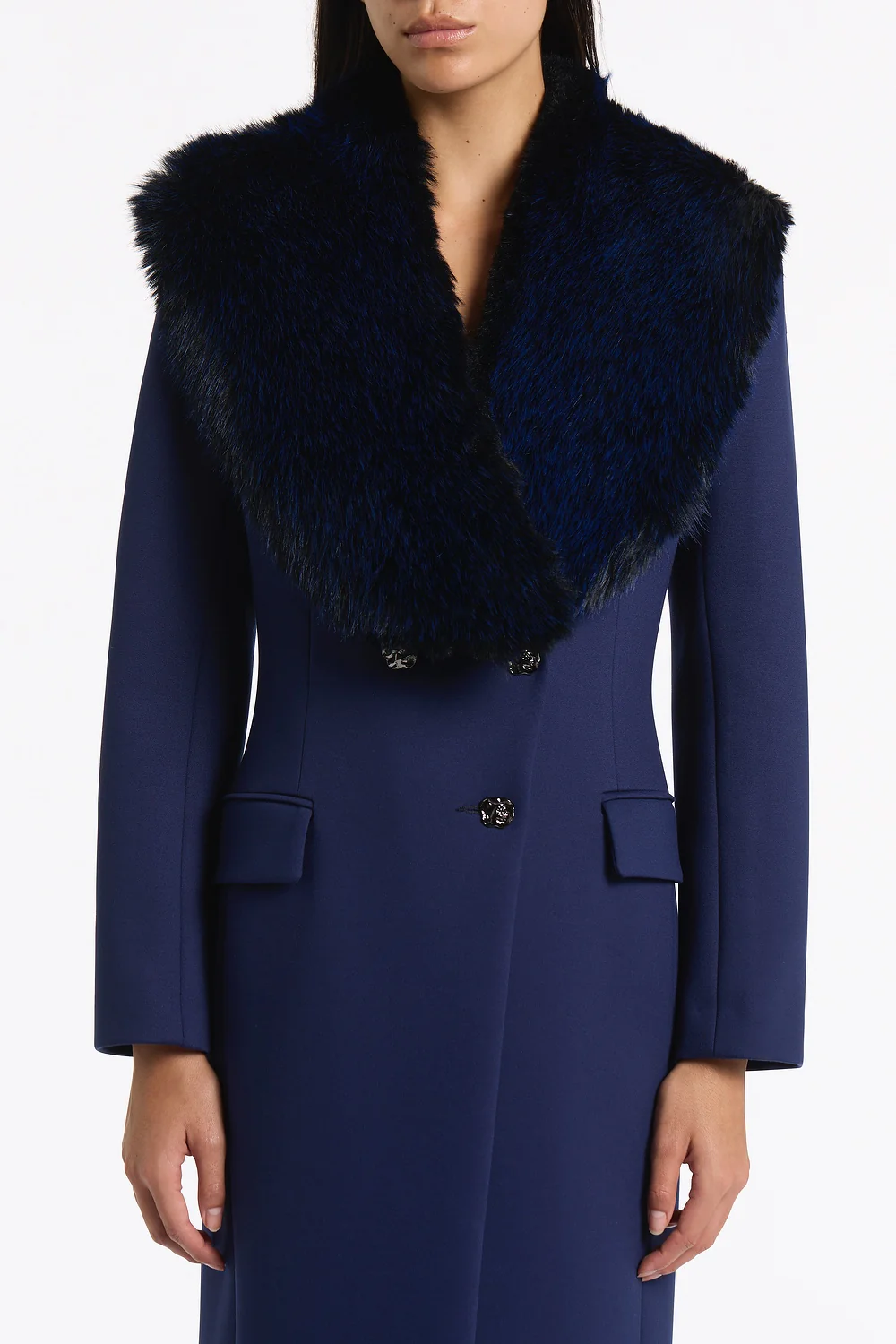 BRIGHT NAVY TIPPED FUR STOLE - Image 4