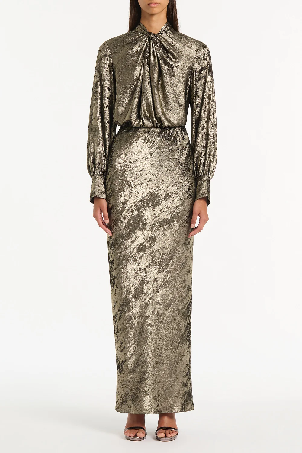 BURNISHED METALLIC TWIST FRONT BLOUSE