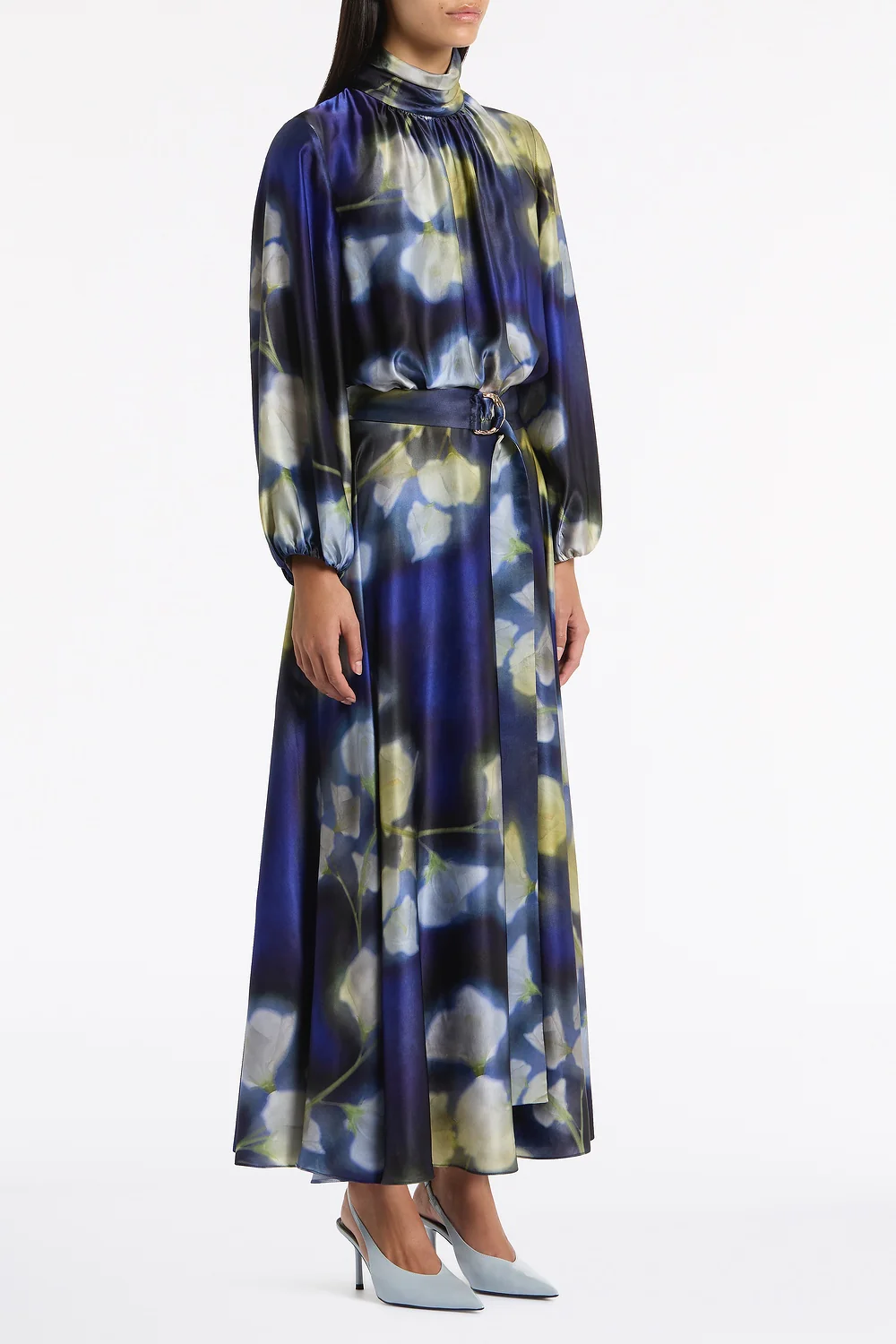 CALLA LILY SILK VISCOSE GATHERED SLEEVE DRESS - Image 2