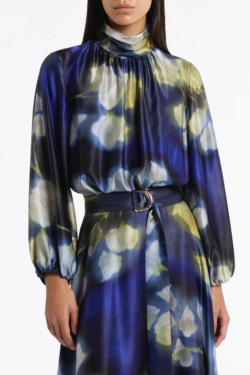 CALLA LILY SILK VISCOSE GATHERED SLEEVE DRESS - Image 4