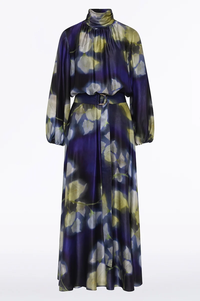 CALLA LILY SILK VISCOSE GATHERED SLEEVE DRESS - Image 5