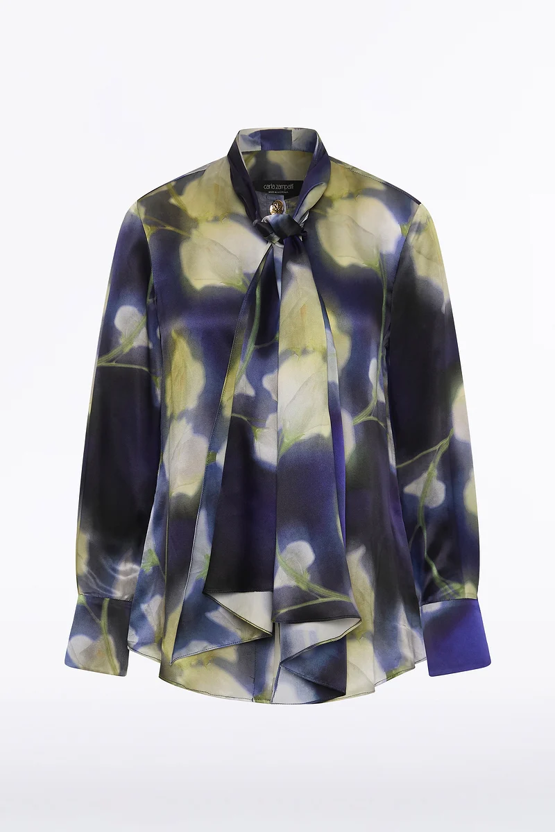 CALLA LILY SILK VISCOSE TIE NECK TOP - Image 5