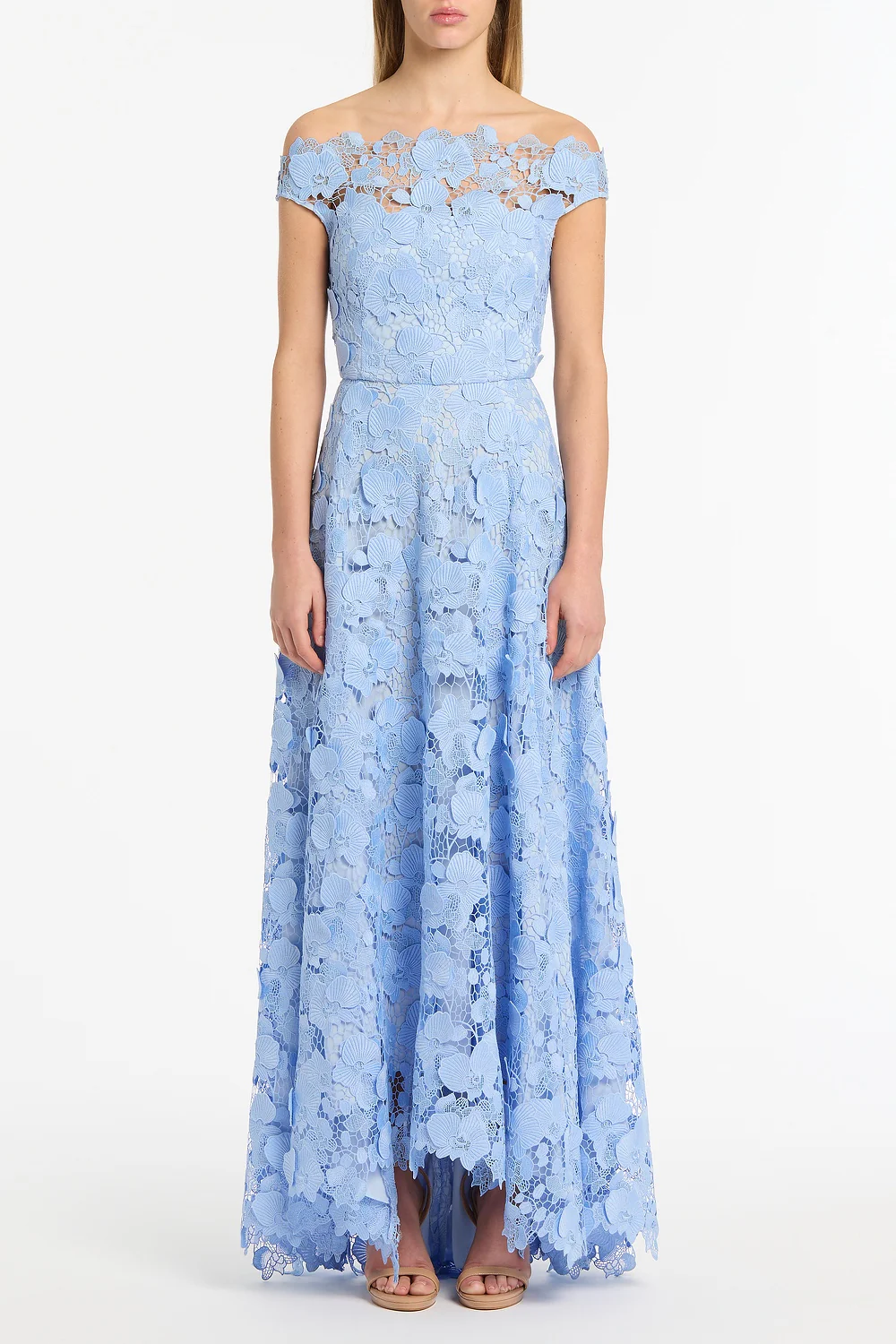 CELESTE 3D LACE OFF-SHOULDER GOWN