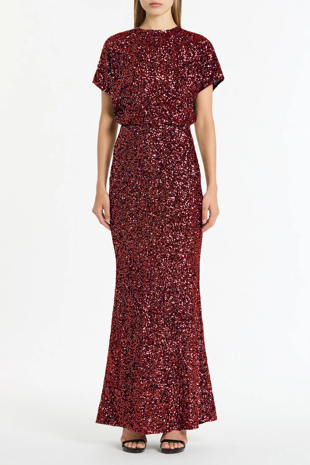 CHERRY CRUSHED SEQUIN COLUMN SKIRT