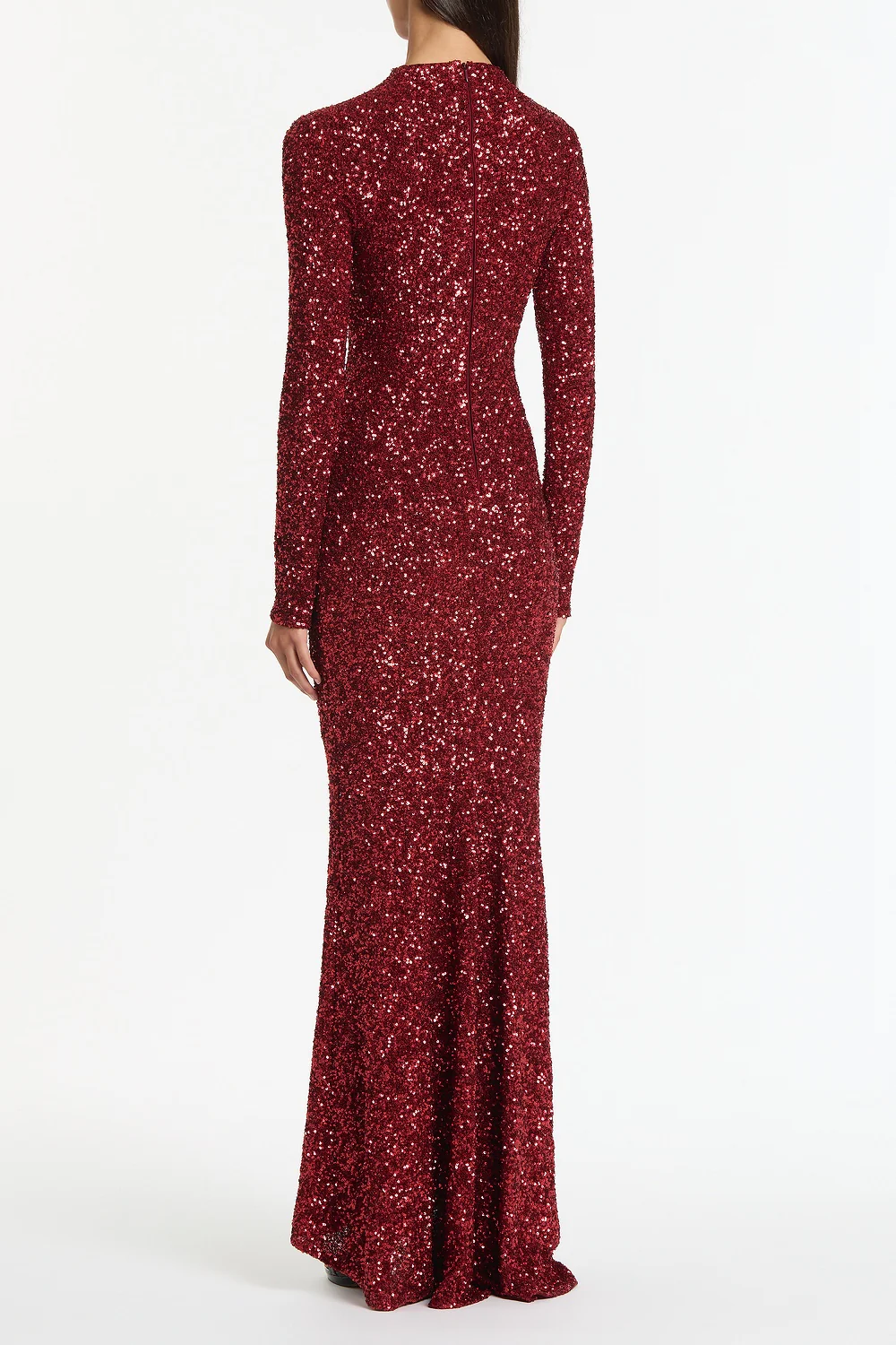 CHERRY CRUSHED SEQUIN LONG SLEEVE GOWN - Image 2