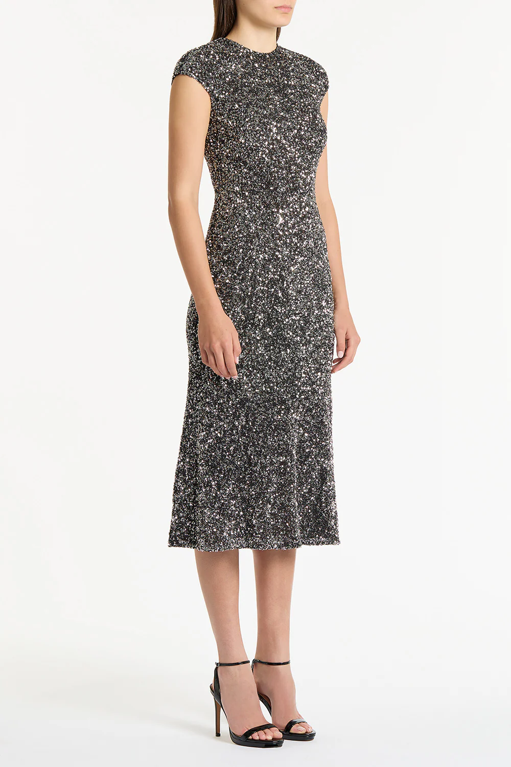 CHROME SEQUIN FLUTED MIDI DRESS - Image 3