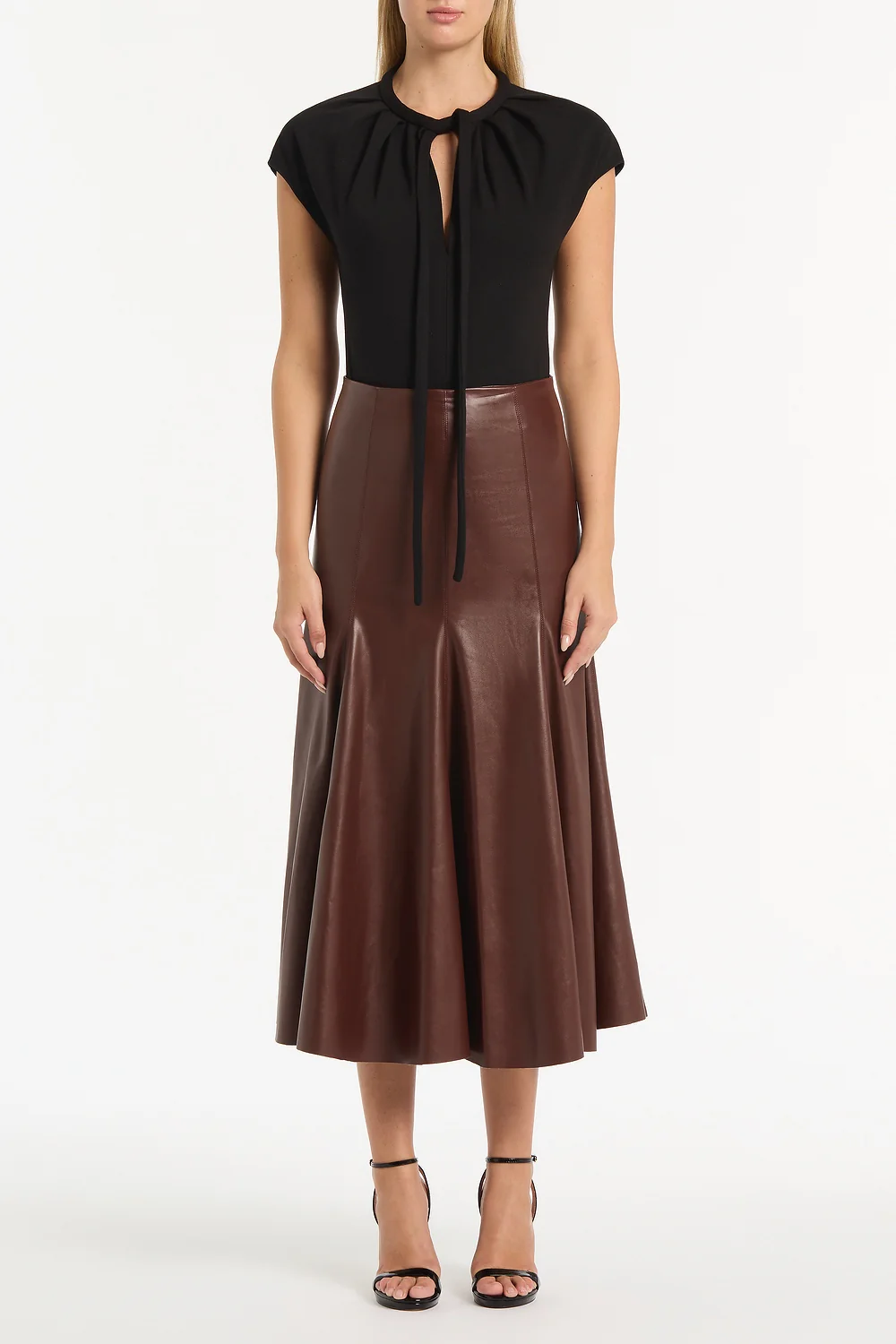 COCOA FAUX LEATHER FLOUNCE SKIRT