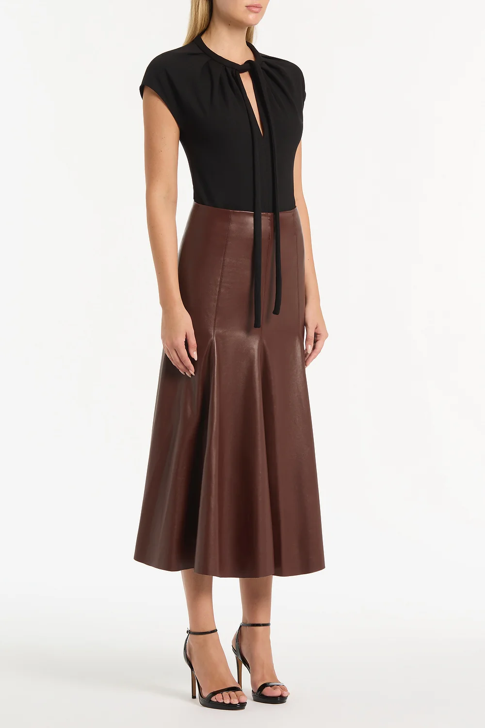 COCOA FAUX LEATHER FLOUNCE SKIRT - Image 3