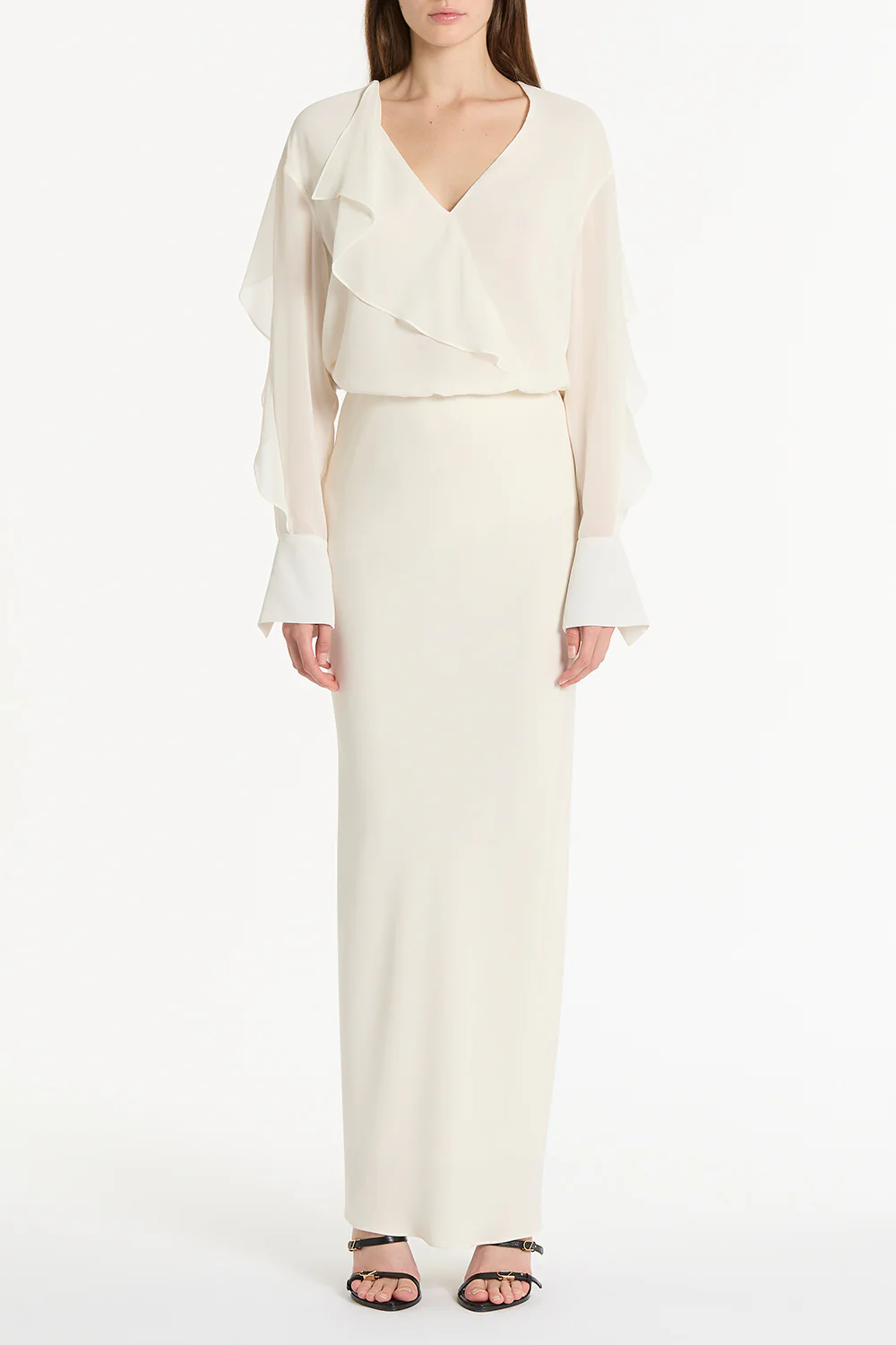 CREAM GEORGETTE FLUTED BLOUSE