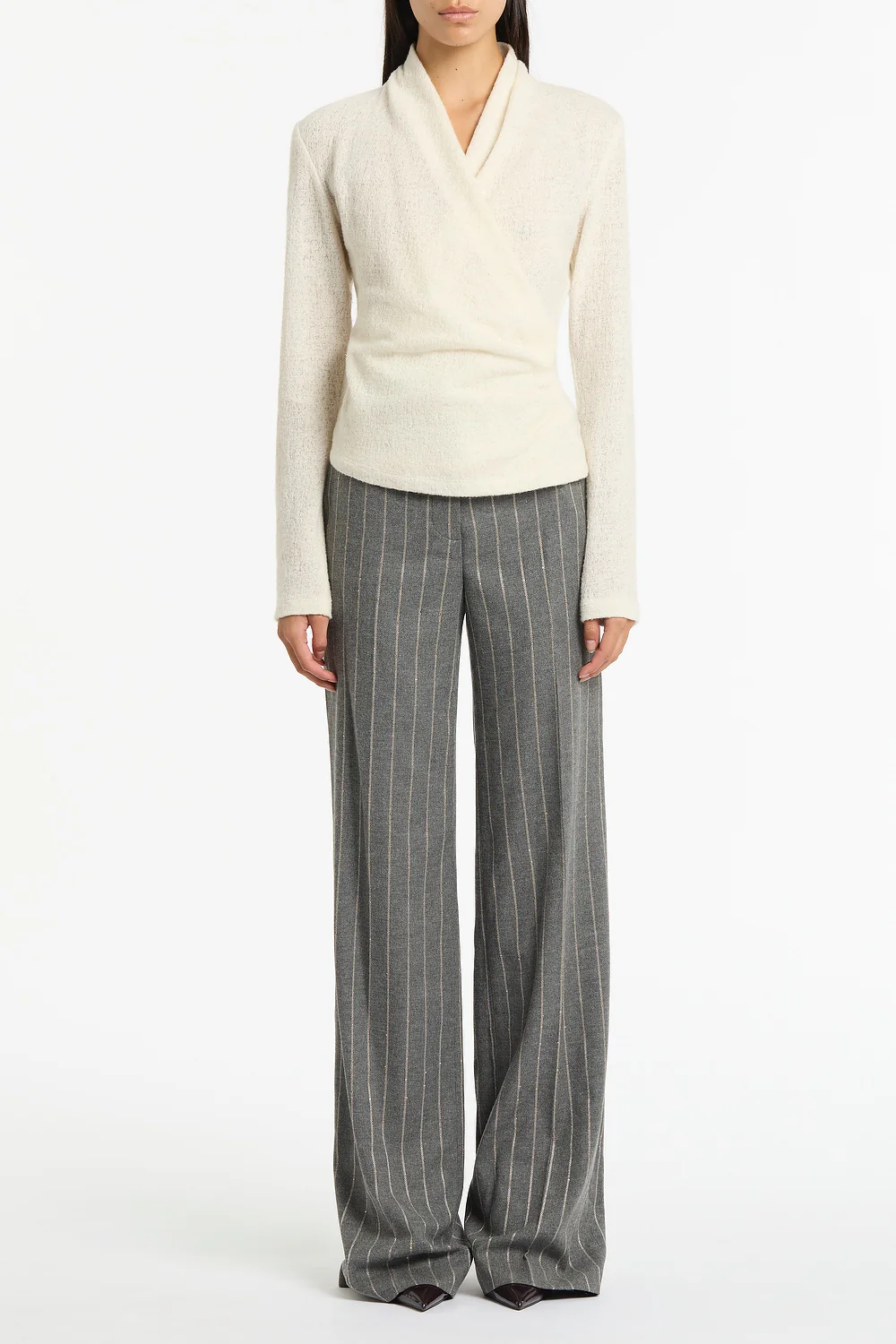 CREME LOOPED KNIT SHAWL WRAP TOP