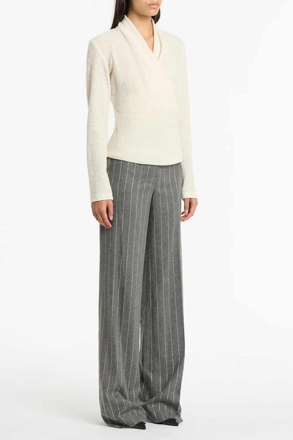 CREME LOOPED KNIT SHAWL WRAP TOP - Image 2