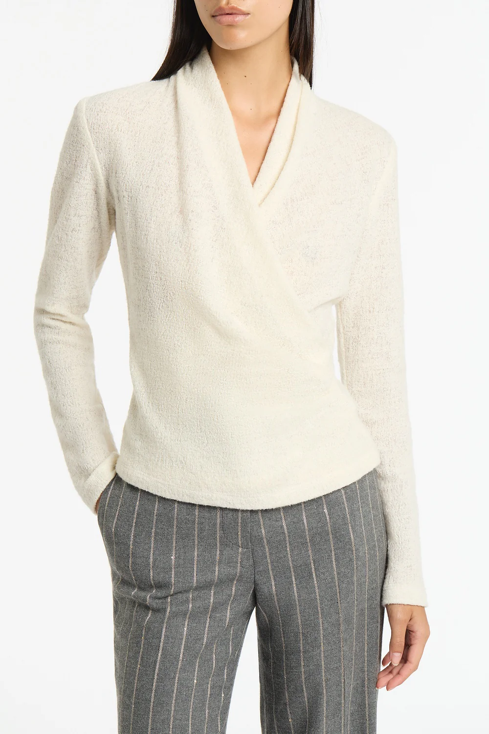 CREME LOOPED KNIT SHAWL WRAP TOP - Image 4