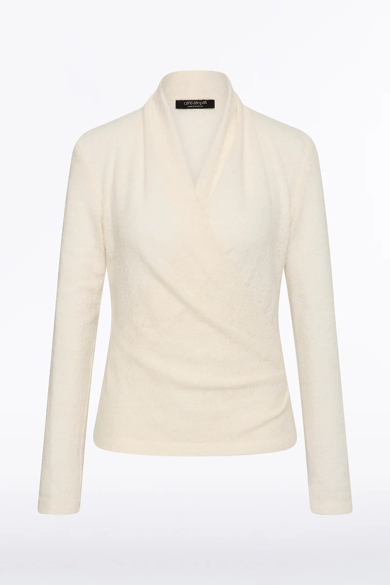 CREME LOOPED KNIT SHAWL WRAP TOP - Image 5