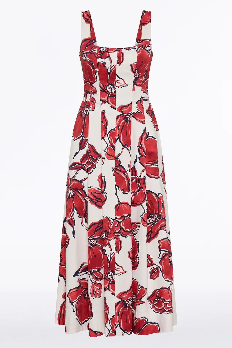 CRIMSON BOUQUET SATEEN PANELLED MIDI DRESS - Image 5