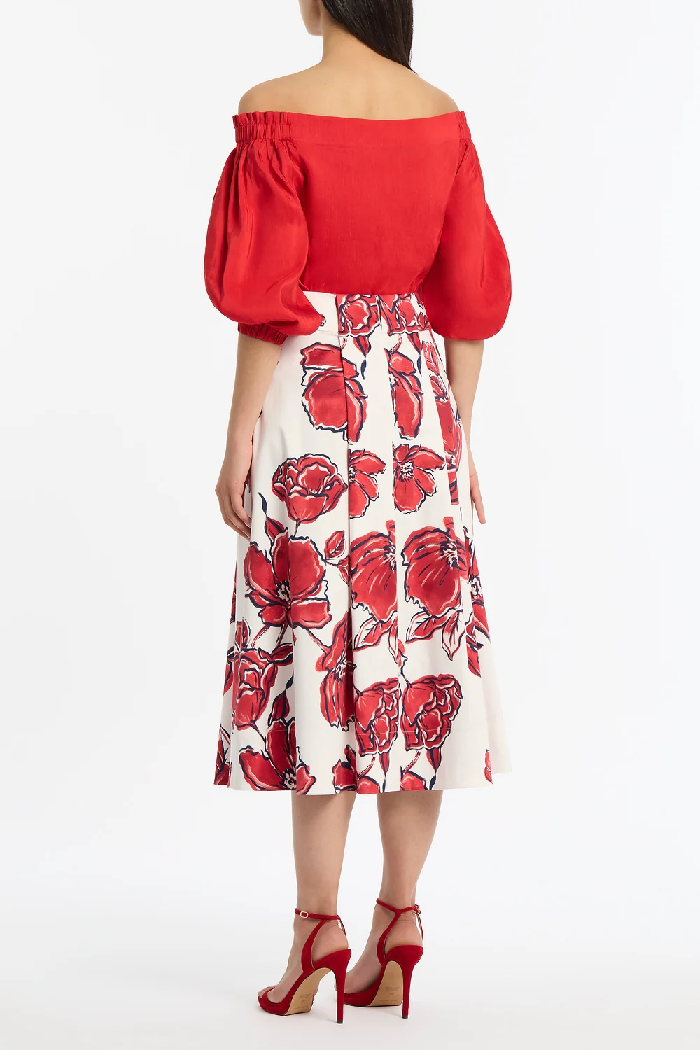 CRIMSON BOUQUET SATEEN PLEAT DETAIL SKIRT - Image 3