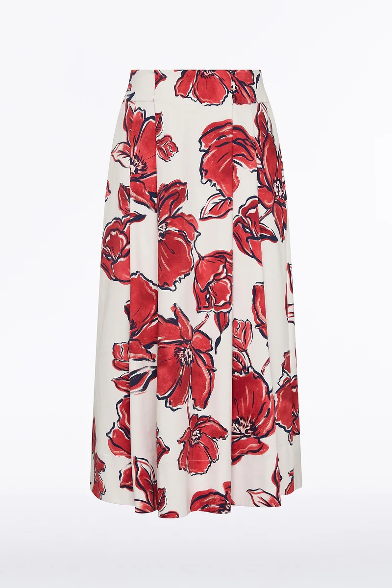 CRIMSON BOUQUET SATEEN PLEAT DETAIL SKIRT - Image 4