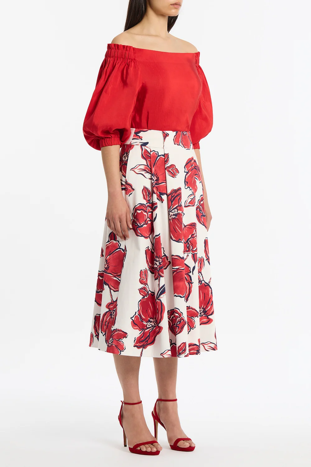CRIMSON LINEN BLEND OFF-SHOULDER TOP - Image 2
